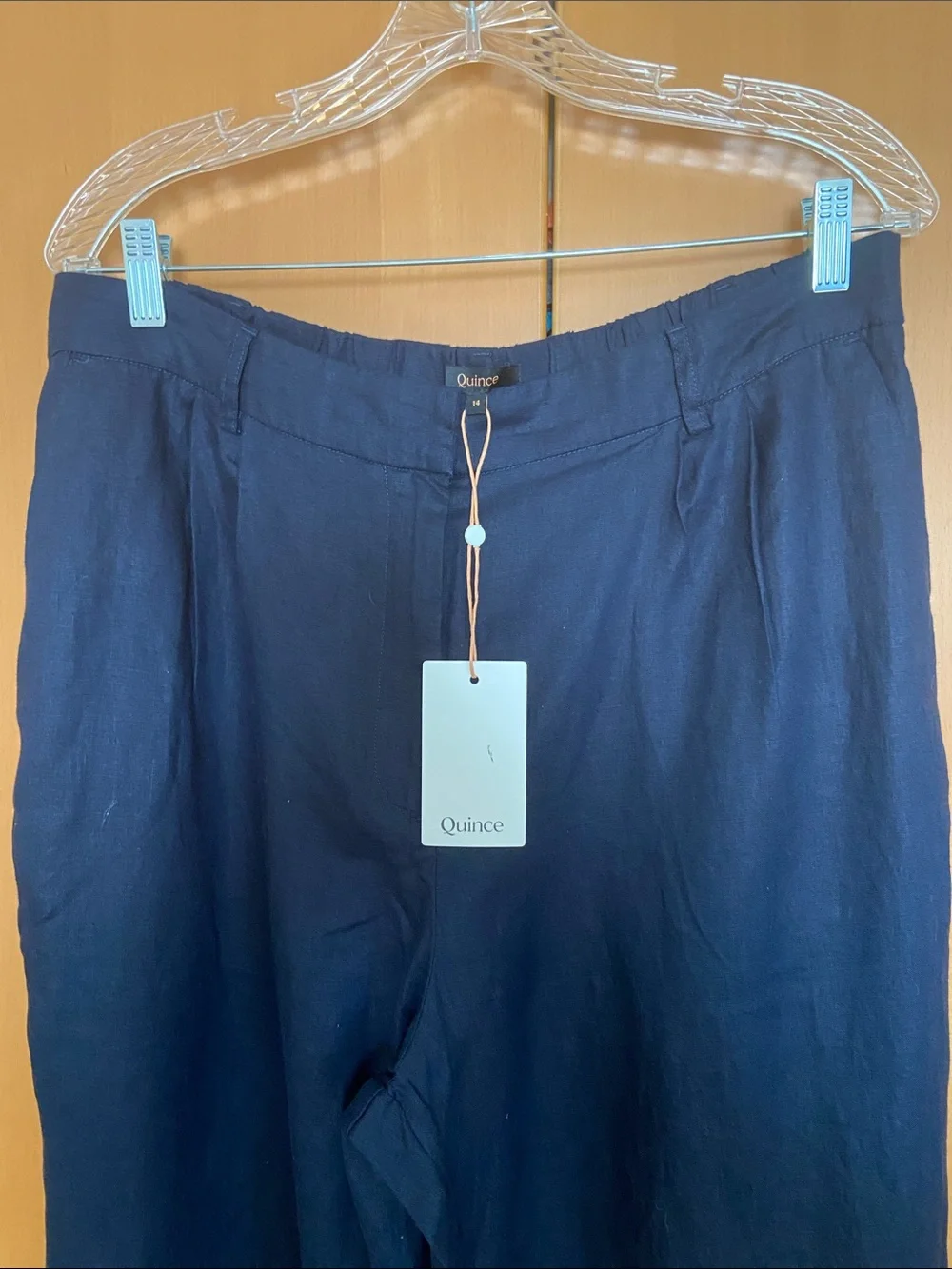 Quince 100% European Linen Pleated Trouser in Deep Navy Size 14